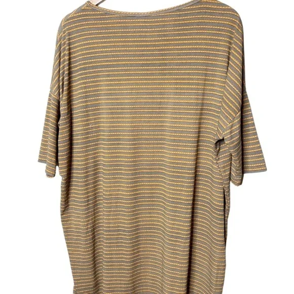 LuLaRoe Classic T Heathered Stripe‎ Gray Yellow Short Sleeve Top Women OS - Picture 14 of 16